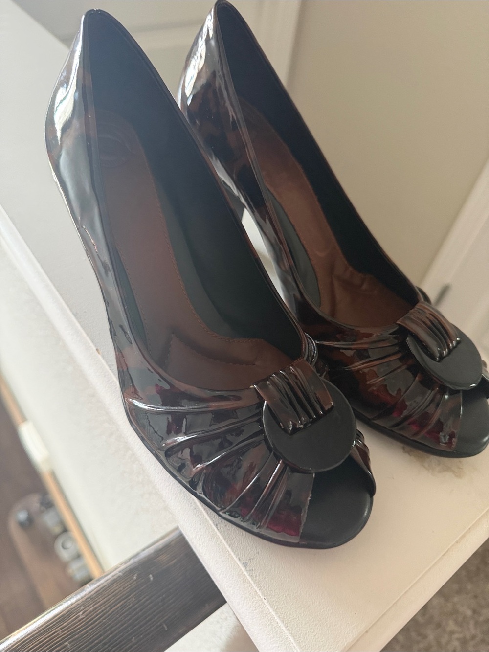 Nurture "Drake" Patent Leather Peep-Toe Pumps